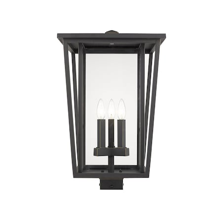 Z-Lite Seoul 3 Light Outdoor Post Mount Fixture, Oil Rubbed Bronze & Clear 571PHXLS-ORB